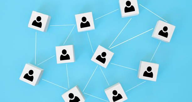 istock Organization structure, team building, recruitment, business management and human resources concepts. Person icons on wooden cubes linked to each other. 1295845244