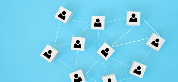 istock Organization structure, team building, recruitment, business management and human resources concepts. Person icons on wooden cubes linked to each other. 1295845251