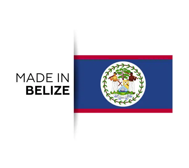 Vector illustration of Made in the Belize label, product emblem. White isolated background