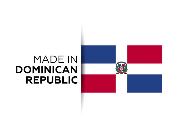 Vector illustration of Made in the Dominican Republic label, product emblem. White isolated background.