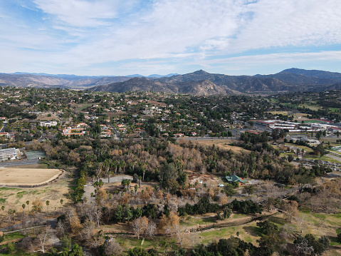 Aerial view of The East Canyon Area of Escondido with mountain on the background, San Diego, California