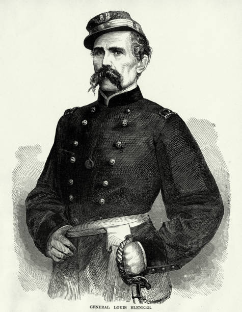 ilustraciones, imágenes clip art, dibujos animados e iconos de stock de antiguo: grabado del general louis blenker de la guerra civil - civil war general engraving men