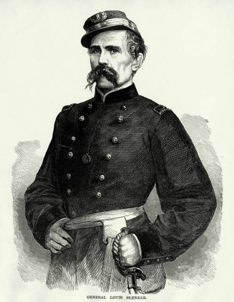 antyczny: generał louis blenker civil war grawerowanie - confederate soldier stock illustrations