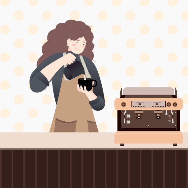 Vector illustration of a barista making coffee. vector art illustration