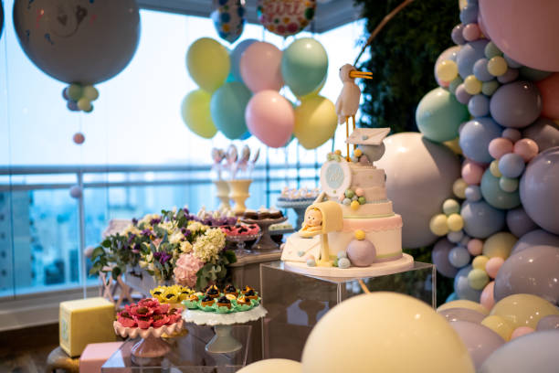 istock Decorated table for gender reveal party 1295855526