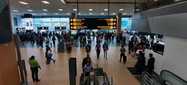 jorge chavez international airport in lima peru south america, people scenery - airport airport check in counter arrival departure board checkout counter imagens e fotografias de stock