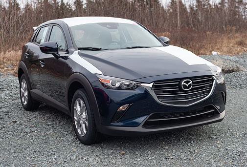 Dartmouth, Canada - January 10, 2021 -A 2021 Mazda CX-3 crossover suv at a dealership.