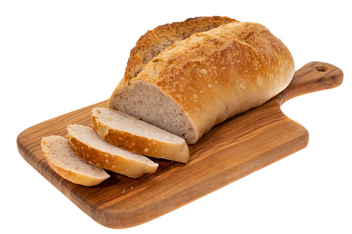 Sliced sourdough bread - white background