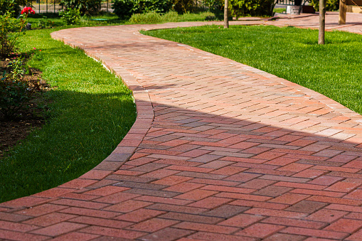 Brown clinker paving stones for laying paths in the garden. German brick