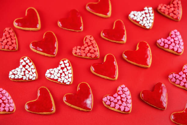 istock Heart shape sugar cookies with red glaze for Valentine's Day 1295860408