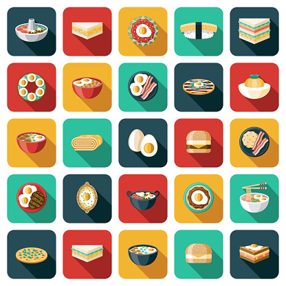 A set of egg dishes icons. File is built in the CMYK color space for optimal printing. Color swatches are global so it’s easy to edit and change the colors.
