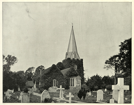 Antique photograph of Churchyard of St Giles' Church, Stoke Poges, Buckinghamshire, England