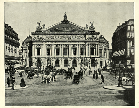 Antique photograph of Grand Opera House, Paris, France, Palais Garnier