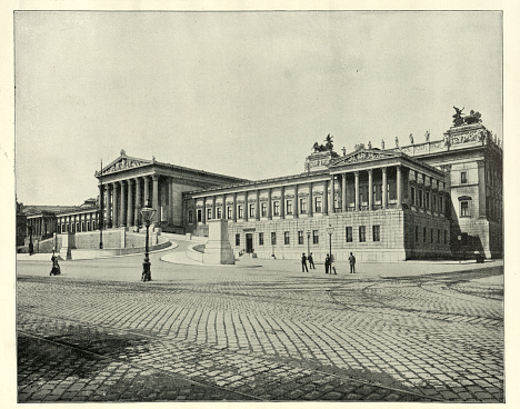 Antique photograph of Houses of Parliament, Vienna, 19th Century