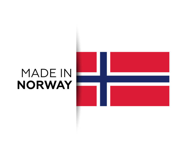 illustrations, cliparts, dessins animés et icônes de fabriqué sous l’étiquette norvège, emblème du produit. fond d’isolement blanc - norwegian flag norway flag freedom