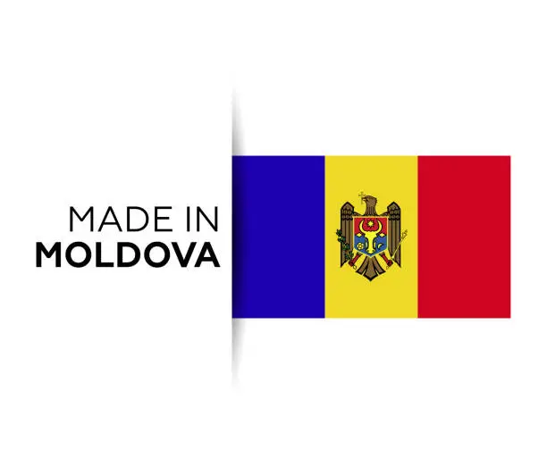 Vector illustration of Made in the Moldova label, product emblem. White isolated background
