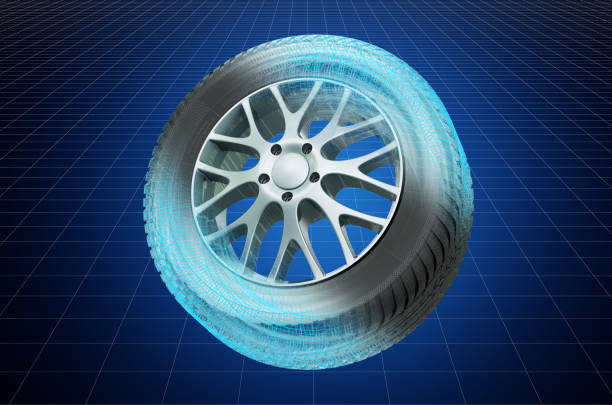 istock Visualization 3d cad model of automotive wheel, blueprint. 3D rendering 1295868079