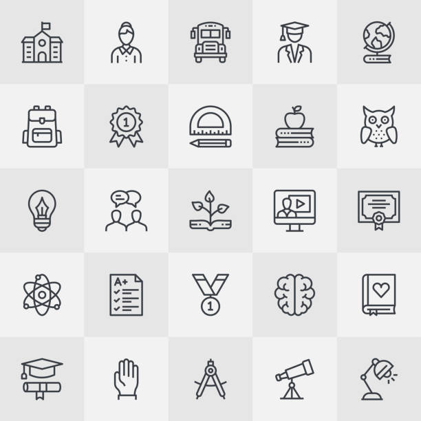 bildung thin line icons - rucksack grafiken stock-grafiken, -clipart, -cartoons und -symbole