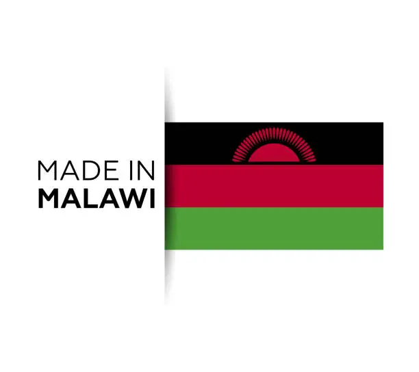 Vector illustration of Made in the Malawi label, product emblem. White isolated background.