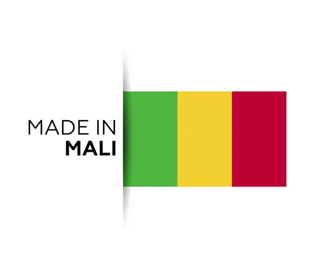 Vector illustration of Made in the Mali label, product emblem. White isolated background.