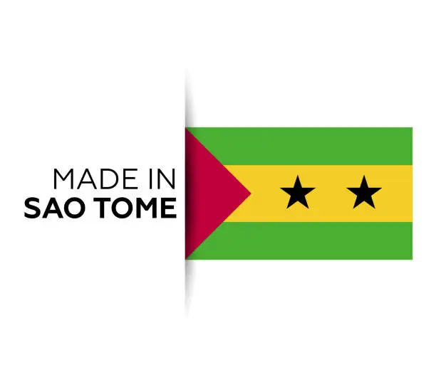 Vector illustration of Made in the Sao Tome label, product emblem. White isolated background
