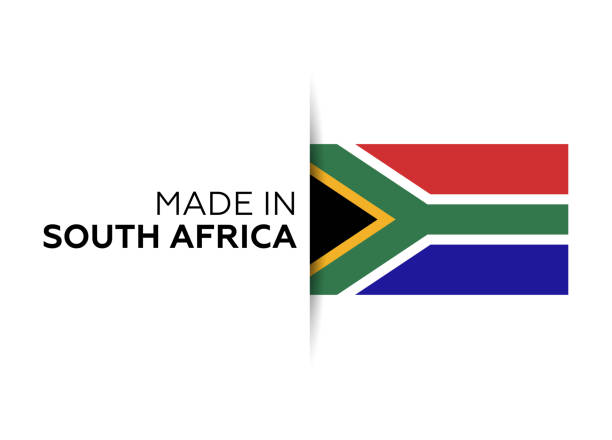 Made in the South Africa label, product emblem. White isolated background South Africa, Turkey - Middle East, African Culture, Arts Culture and Entertainment, Blue south africa flag stock illustrations