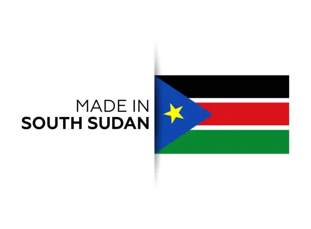 Vector illustration of Made in the South Sudan label, product emblem. White isolated background