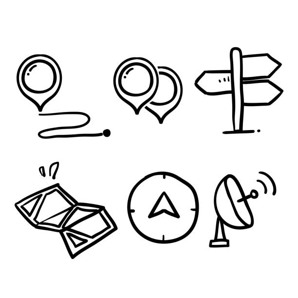 hand drawn doodle set navigation icon illustration isolated hand drawn doodle set navigation icon illustration isolated distance sign stock illustrations