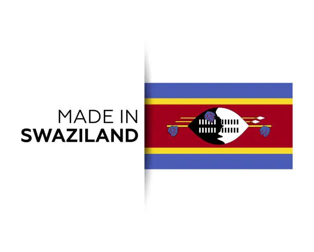 Vector illustration of Made in the Swaziland label, product emblem. White isolated background