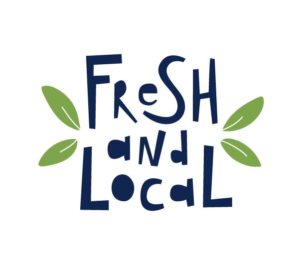 Basic RGB Fresh and local hand drawn lettering. Isolated on white background. Vector illustration. ethical consumerism stock illustrations