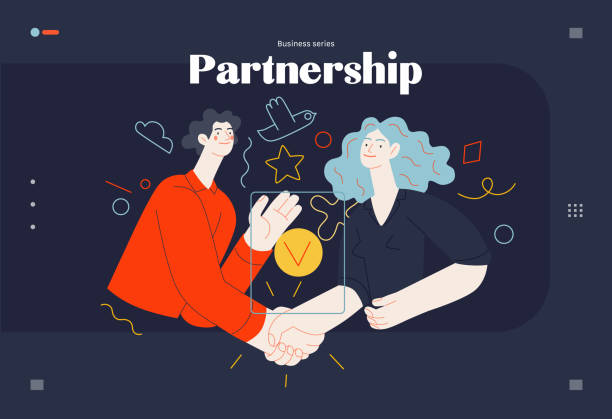 Business topics - partnership, web template Business topics -partnership, web template header. Flat style modern outlined vector concept illustration. Partners shaking their hands confirming agreement, contract or partnership. Business metaphor survival illustrations stock illustrations