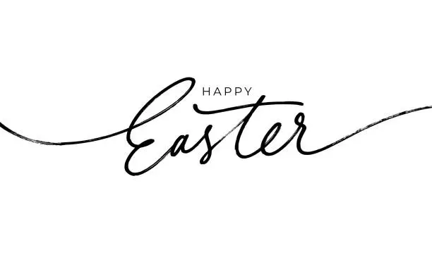 Vector illustration of Happy Easter black linear lettering with swooshes.