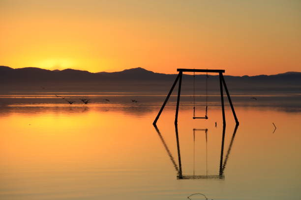istock The swing in the water during the sunset 1295897798