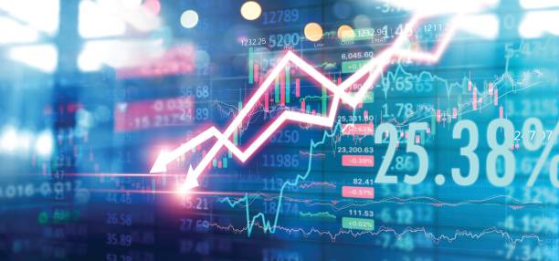 株式市場のグラフチャートが下落し、クラッシュ.世界的な株価指数は、経済危機と金融不況により下落し、グローバルなビジネス投資の混乱を引き起こしました。 - exchange rate decline loss graph ストックフォトと画像