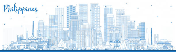 Outline Philippines City Skyline with Blue Buildings. Outline Philippines City Skyline with Blue Buildings. Vector Illustration. Travel Concept with Historic Architecture. Philippines Cityscape with Landmarks. Manila, Quezon, Davao, Cebu. national capital region philippines stock illustrations