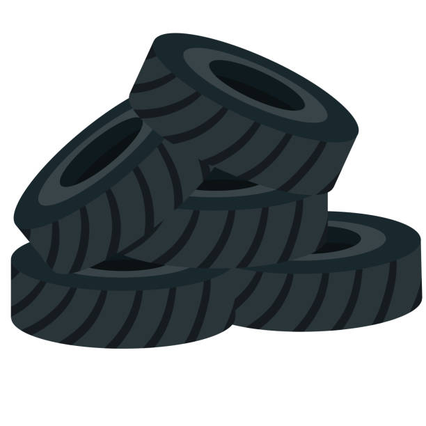 czarne koło. kilka starych opon. problem śmieci miejskich. - tire auto repair shop part of vehicle stack stock illustrations