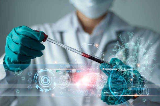 istock Medicine doctor research and analysis. Diagnose checking Coronavirus or covid-19 testing result with virtual screen, Inhibition of disease outbreaks and Medical technology, Science and medical 1295905336