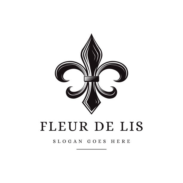 классический винтажный черно-белый вектор значка fleur de lis на белом фоне - lily fleur de lys king flower stock illustrations
