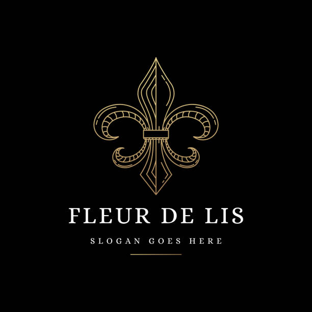 элегантный вектор значка lineart fleur de lis на черном фоне - lily fleur de lys king flower stock illustrations