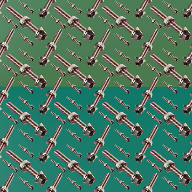 istock Bolt and nut, washer on green gradient background, seamless pattern, close-up, wallpaper, texture, copy space for text 1295906141