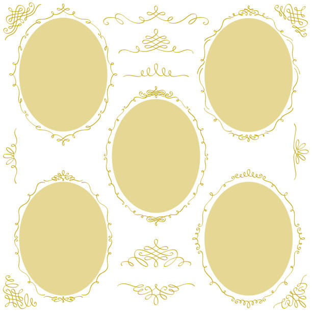 ilustrações, clipart, desenhos animados e ícones de conjunto de decoração de moldura oval vertical e linha caligráfica - ellipse frame ornate scroll shape