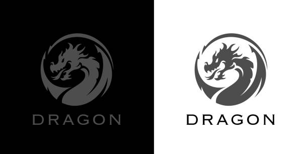 illustrazioni stock, clip art, cartoni animati e icone di tendenza di simbolo del tatuaggio del drago - draghi