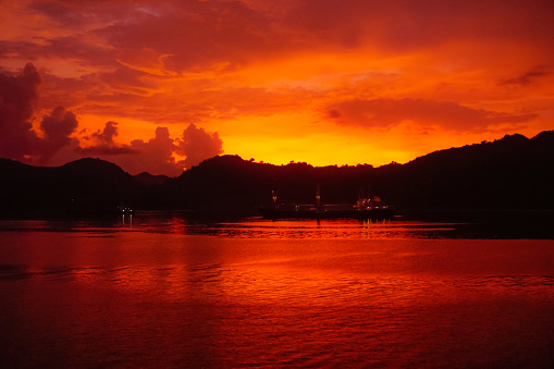 Incredibly beautiful sunset on the island of Lombok in Indonesia