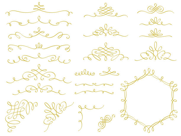 illustrations, cliparts, dessins animés et icônes de ensemble calligraphique de décoration de ligne - drawing scroll shape frame vector