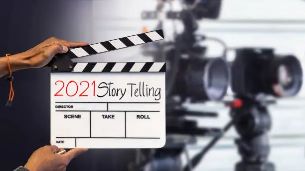 Photo of 2021 Story telling.title text on filmslate.Film industry