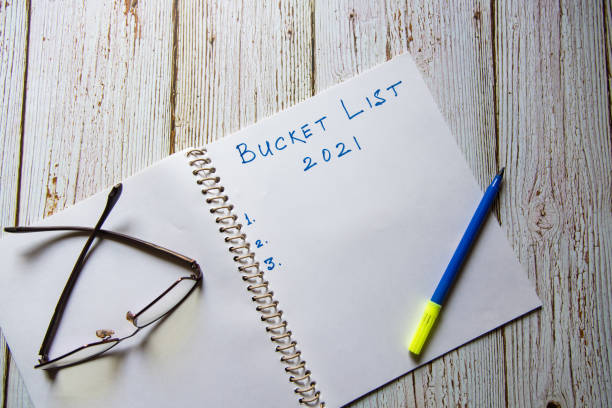 istock View from top of Bucket list written notebook and pen 1295914696