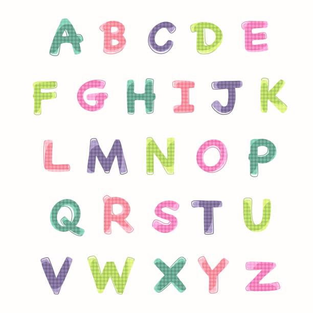istock Colorful illustrations of English letters on a white background child 1295914859