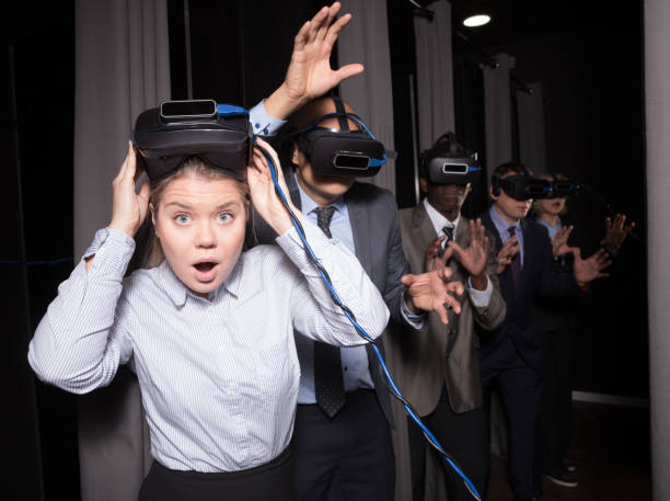 istock Happy girl wearing VR glasses 1295923267