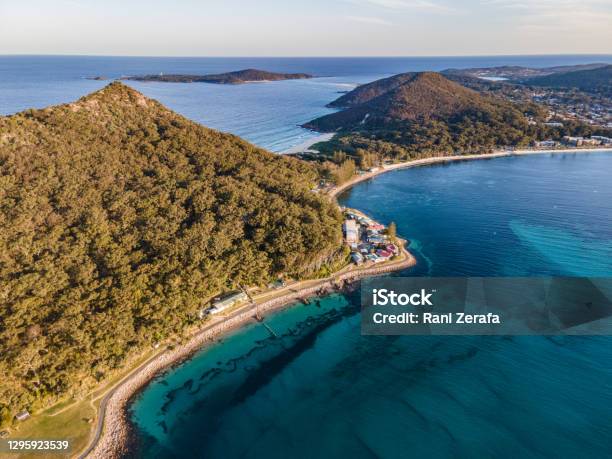 Aerial View Of Zenith Beach Stock Photo - Download Image Now - Australia, New South Wales, Port Stephens