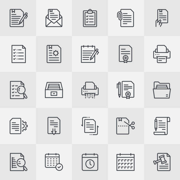 Documents Thin Line Icons Documents 24x24 pixel Outline Icons Bureaucracy stock illustrations